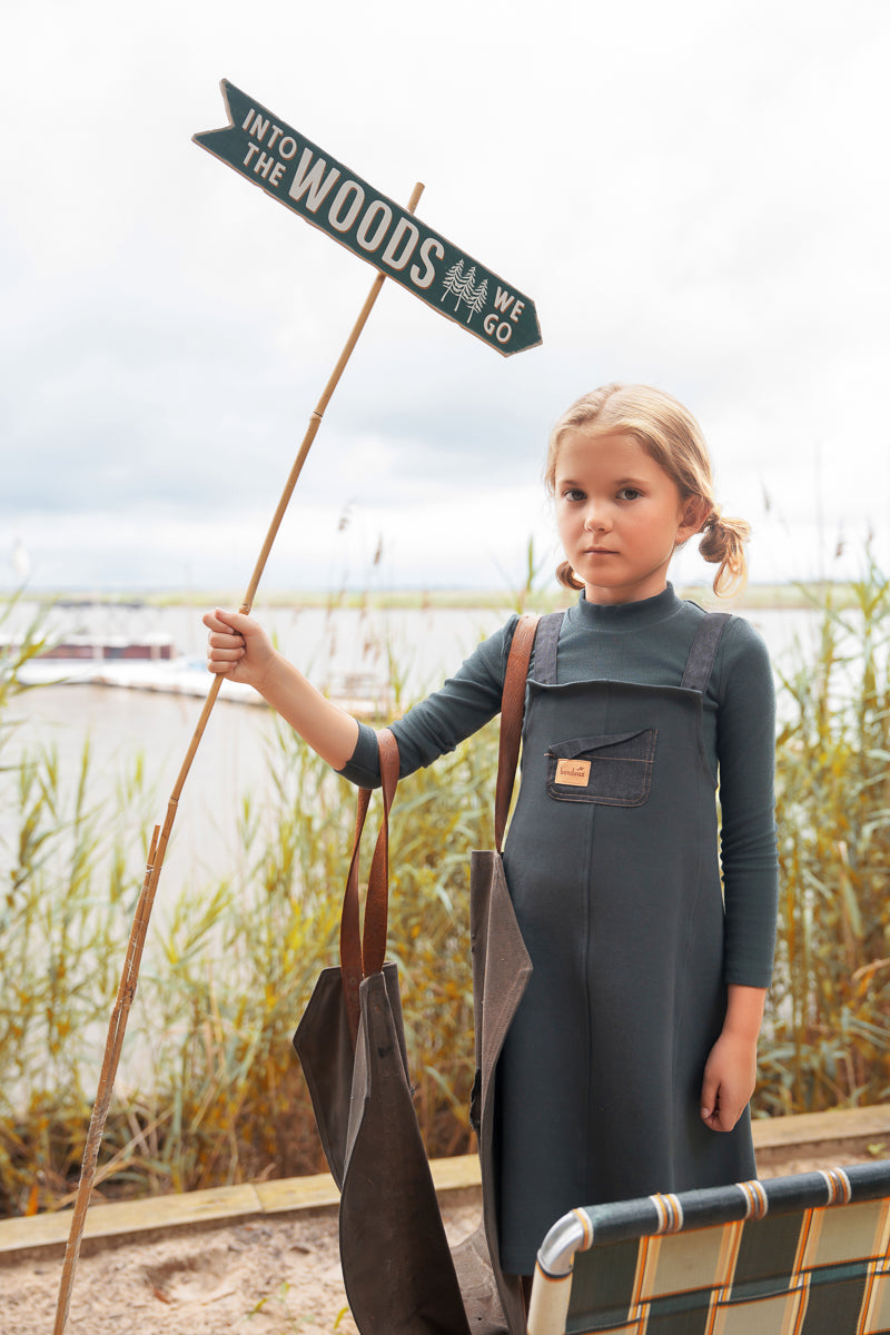 Leather Patch Dress-Green