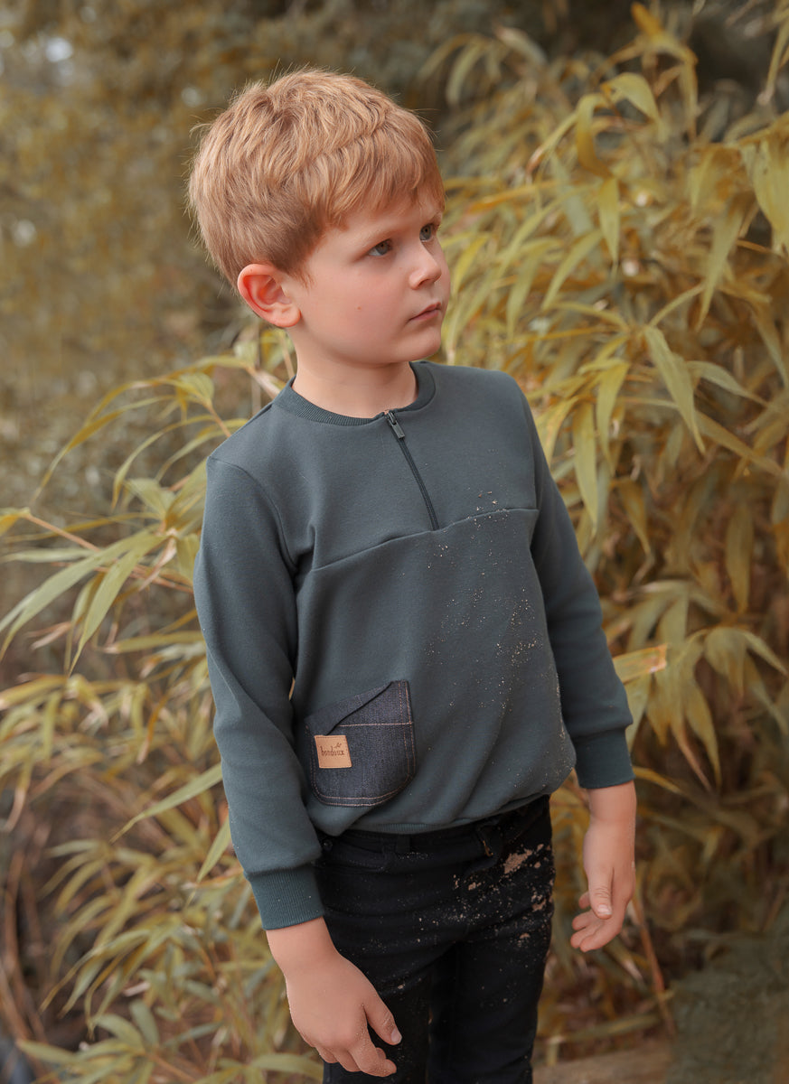 Leather Patch Top-Green