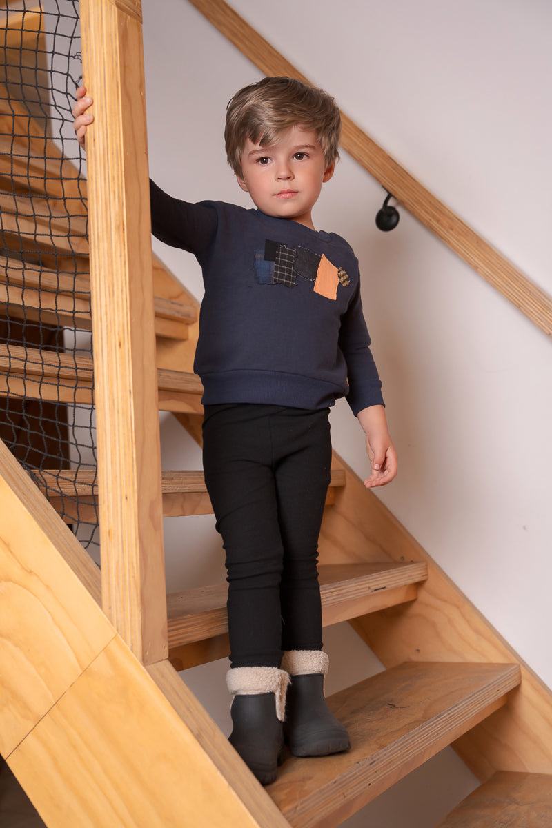 Plaid Patch Toddler Top-Navy
