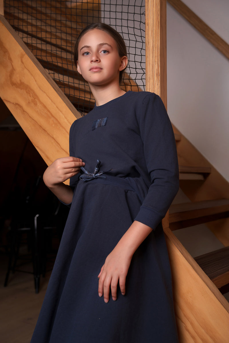 Plaid Patch Pre Teen Set-Navy