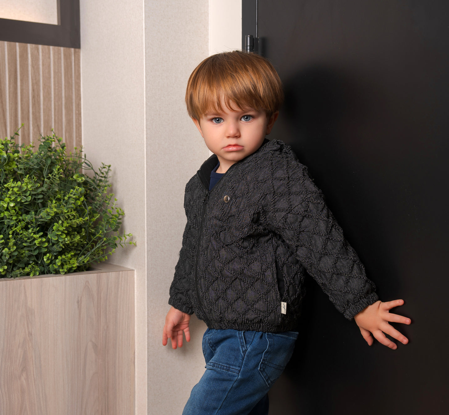 Patterned Black Denim Jacket