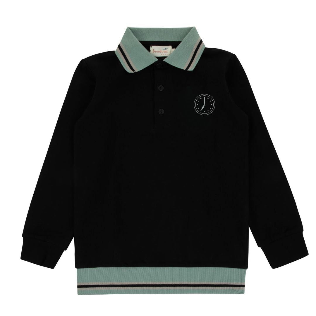 Black Clock Long Sleeve Polo