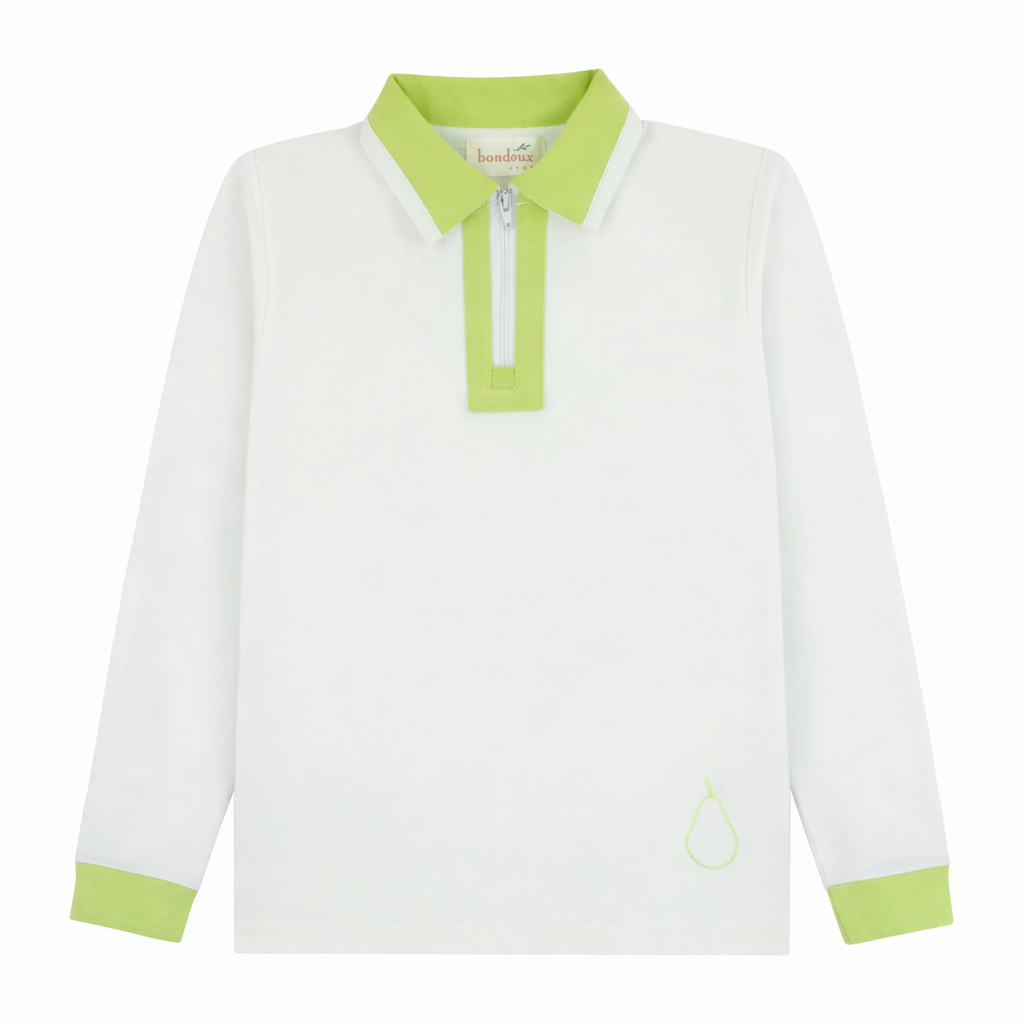 White Top W/Lime Green Trim Long Sleeve Polo