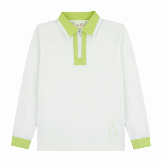 White Top W/Lime Green Trim Long Sleeve Polo