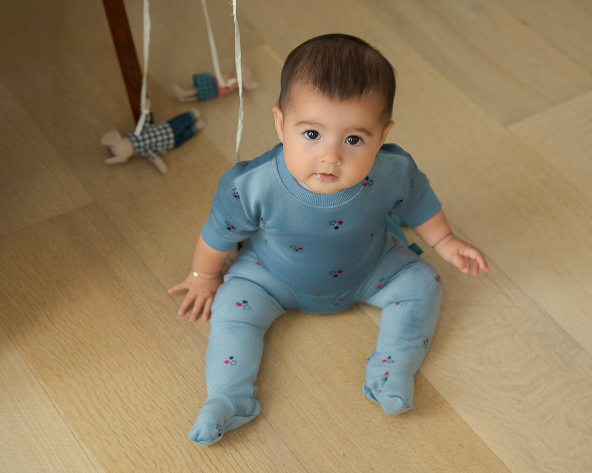 Star Print Footie-Blue