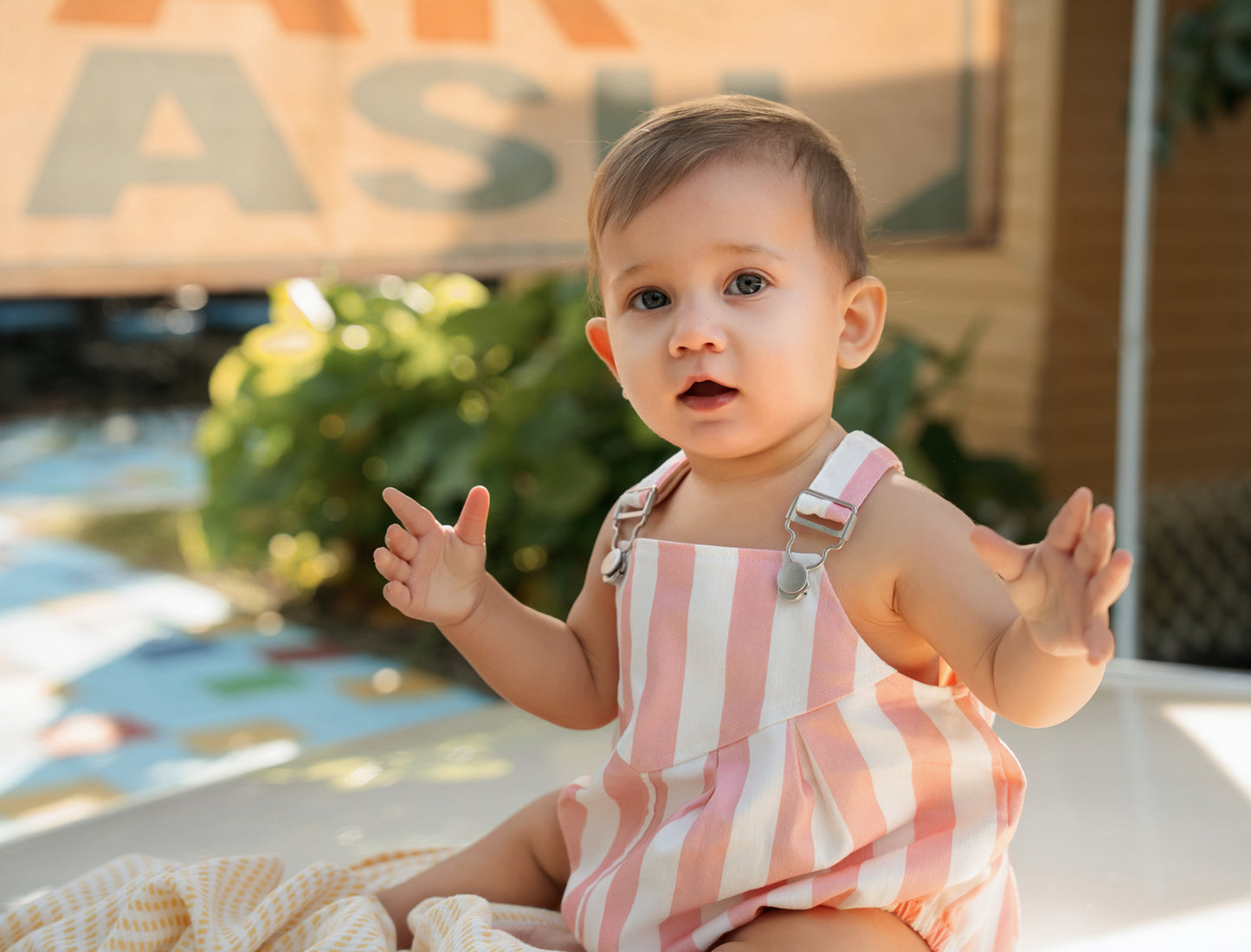 Neon Pink Striped Girls Romper