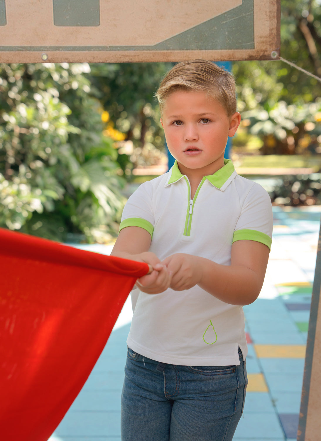 White Top W/Lime Green Trim Short Sleeve Polo