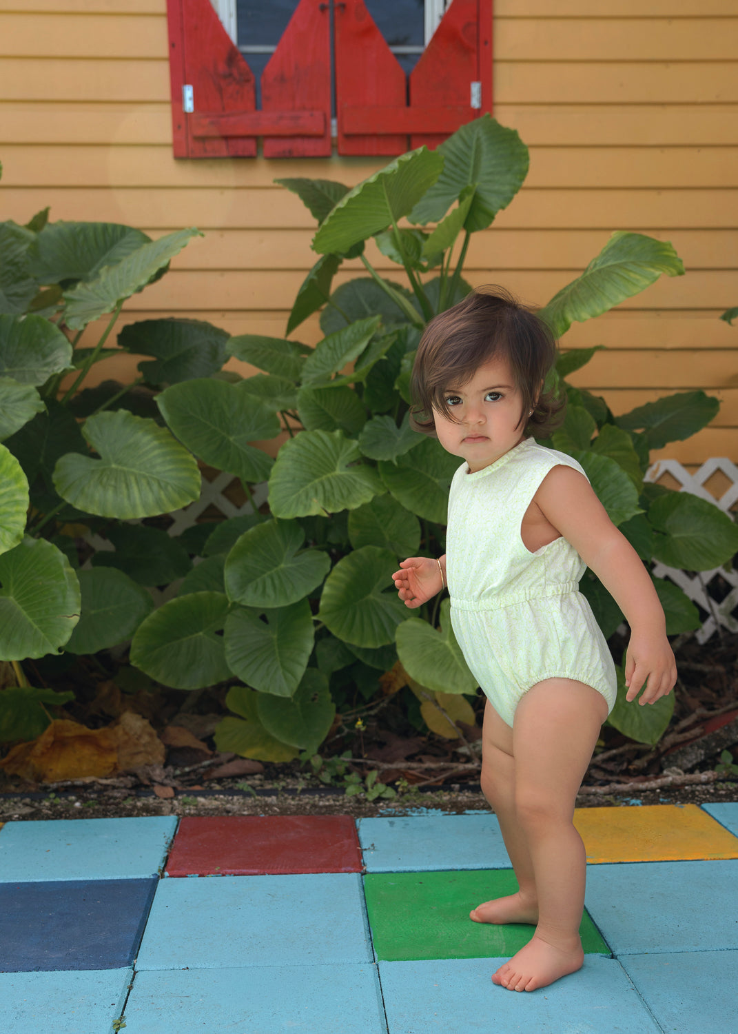 Lime Green Fruit Print Romper