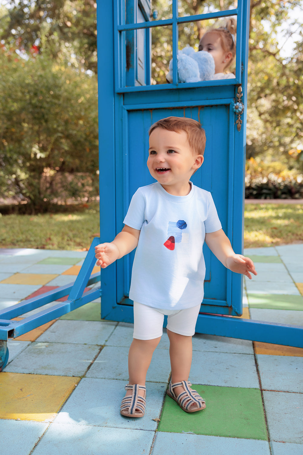 Blue Shapes short Sleeve Top