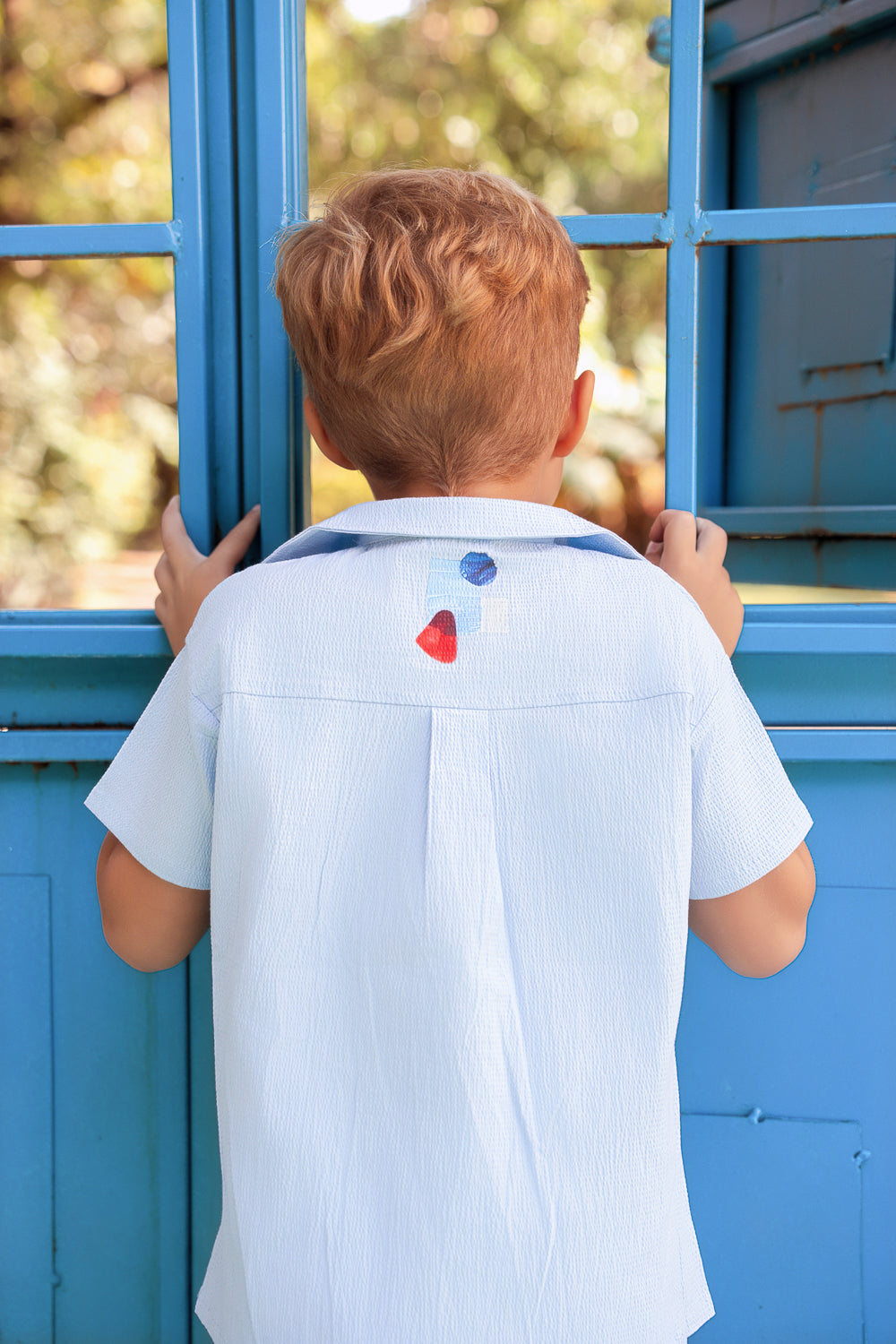 Light Blue Shapes Short Sleeve Shirt Top