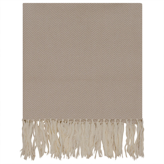 Tassel Chevron Knit Carriage Blanket-Tan