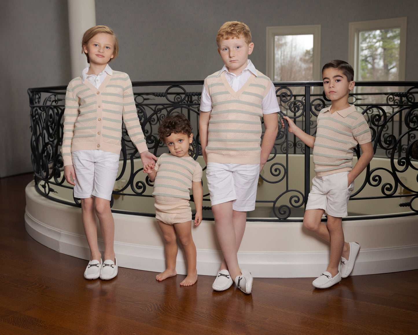 Pointelle Striped Long Sleeve Sweater