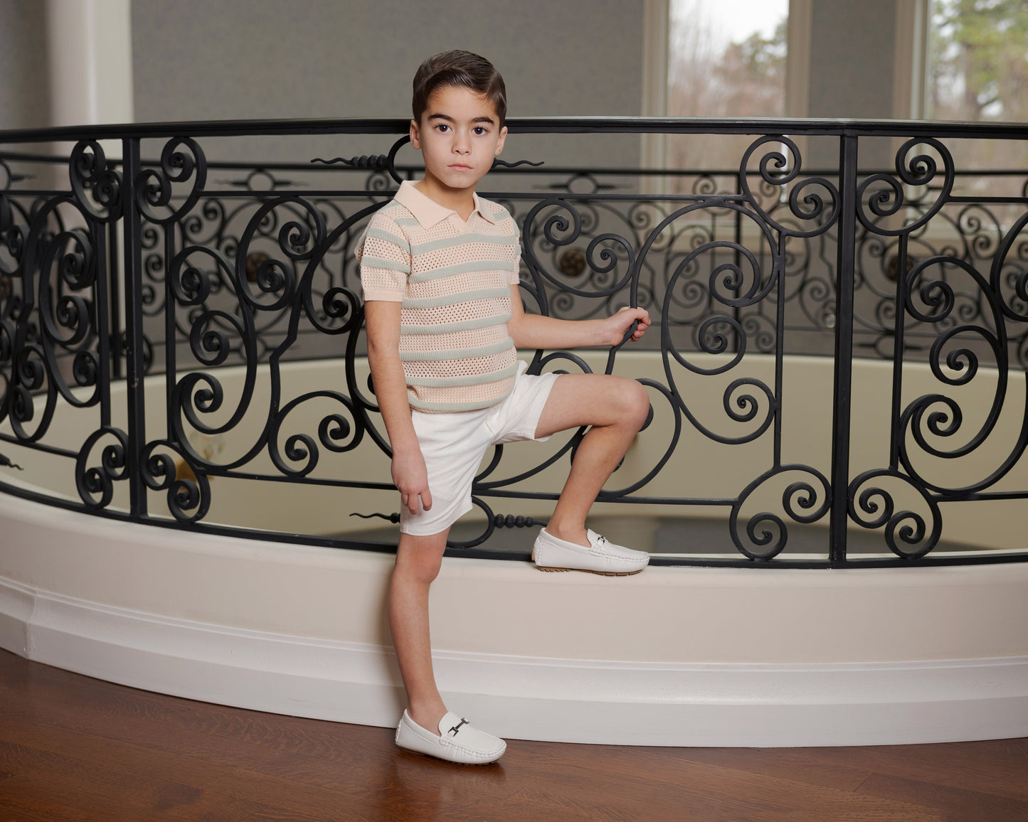 Pointelle Striped Short Sleeve Sweater