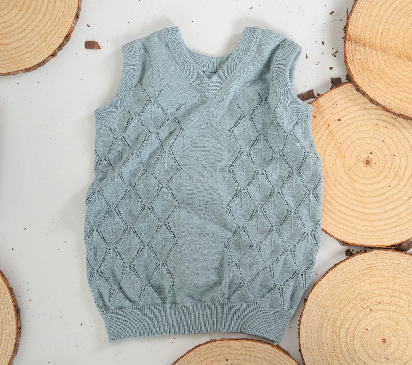 Diamond Pointelle Vest Green