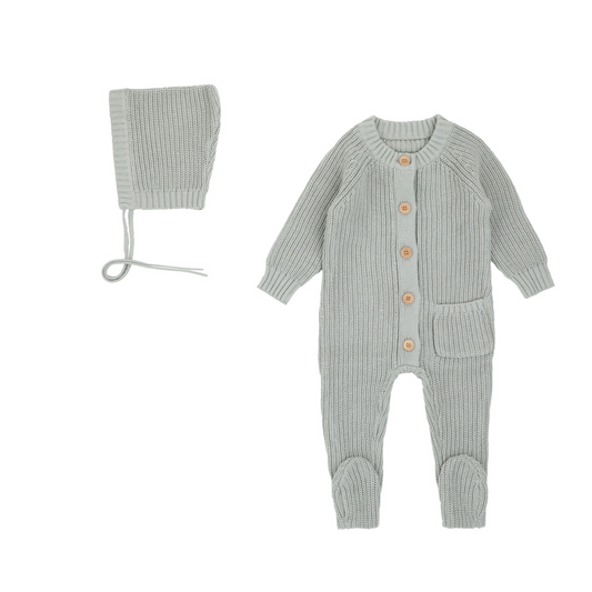 Chunky Knit Footie-Grey Green