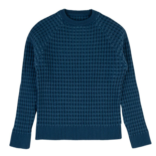 Weaved Knit Round Neck Sweater-Blue