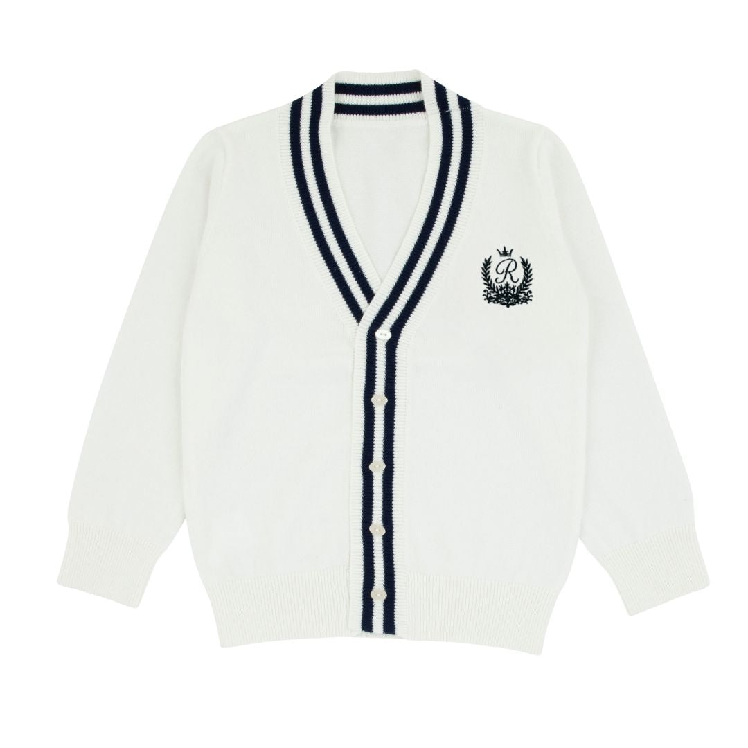 Navy Detailed White Knit Sweater