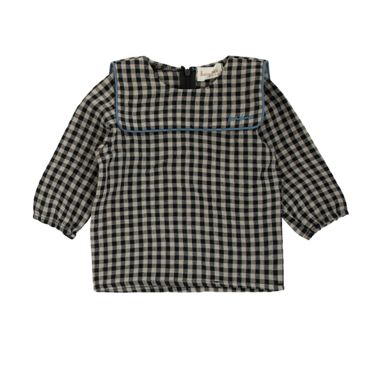Blue Piping Gingham Shirt