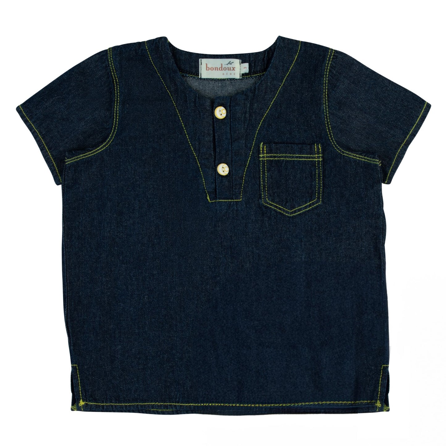 Yellow Stitch Toddler Top-Denim